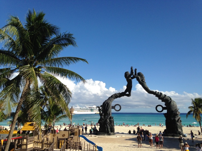 Here's a view of the beach from 5th Avenue in downtown Playa del Carmen.