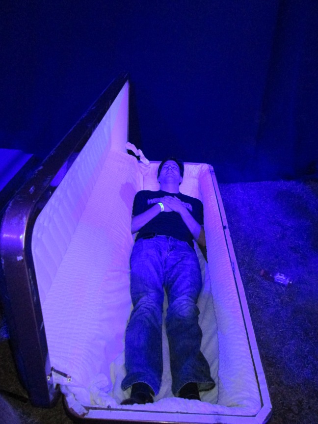Me in a casket in the Undertaker's Graveyard at WrestleMania Axxess.